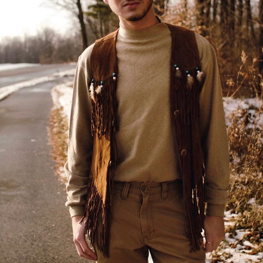 Vintage fringed leather vest